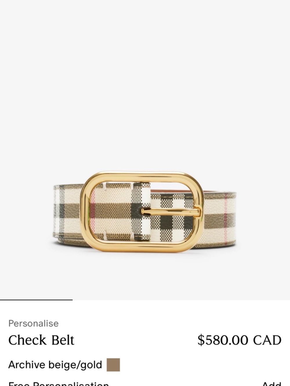 Burberry Beige Black Nova Check Belt with Gold Buckle - BNWOT - Picture 6 of 8